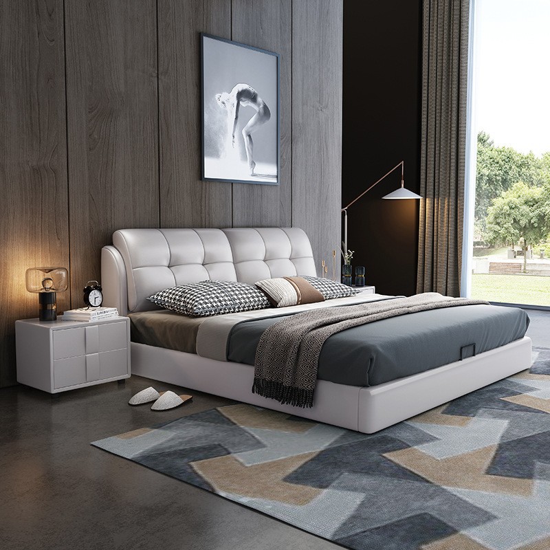 1036 Leather bed minimalist technology fabric double bed storage king bed