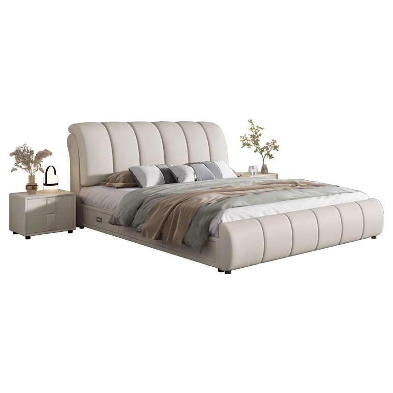 1038 Leather/technology fabric solid wood frame high box storage bed