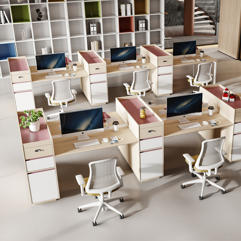 7023 Office computer desk and chair combination for four people