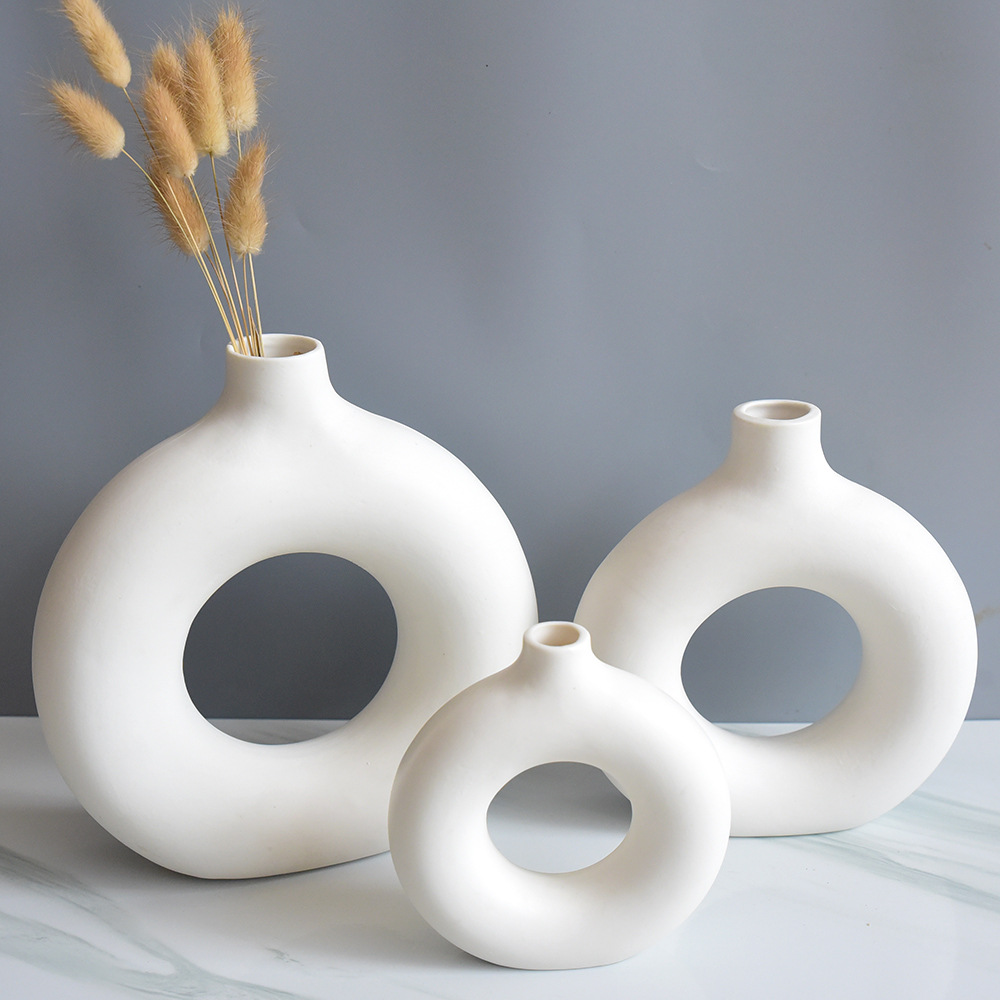 9006 White creative donut ceramic vase ornament
