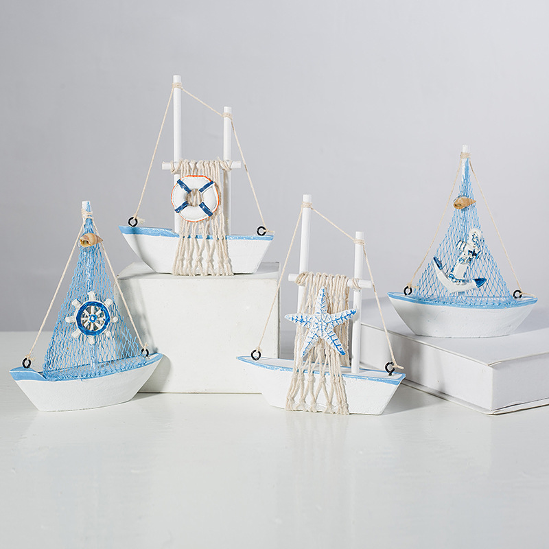 9013 Crafts ornaments Mediterranean style wooden sailboat model