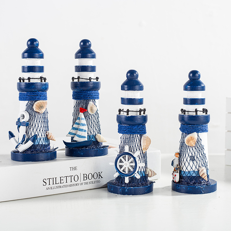 9015 Ocean Wooden Mini Lighthouse Mediterranean Style Home Decoration