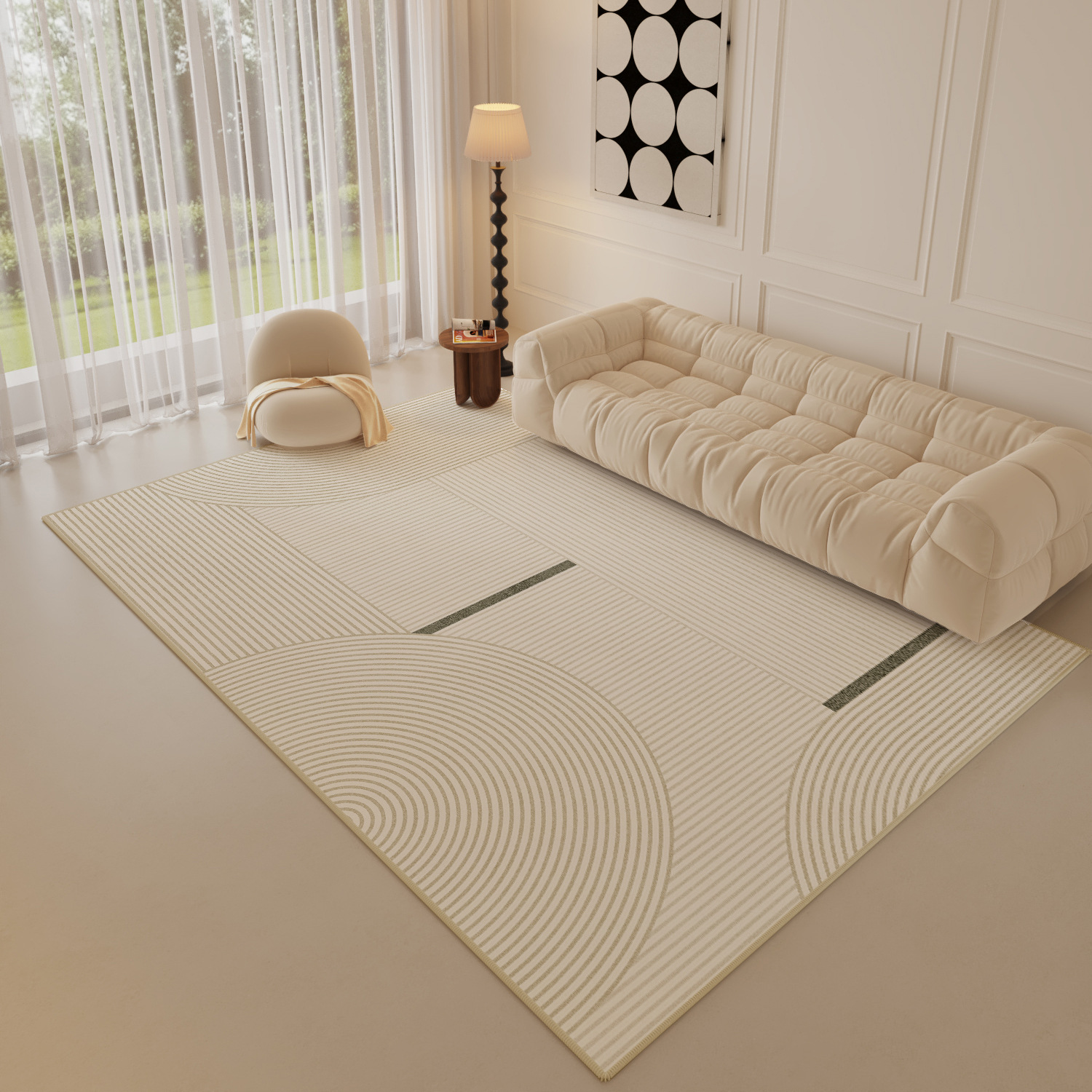 3501 Simple cream style living room with three anti loop velvet carpet