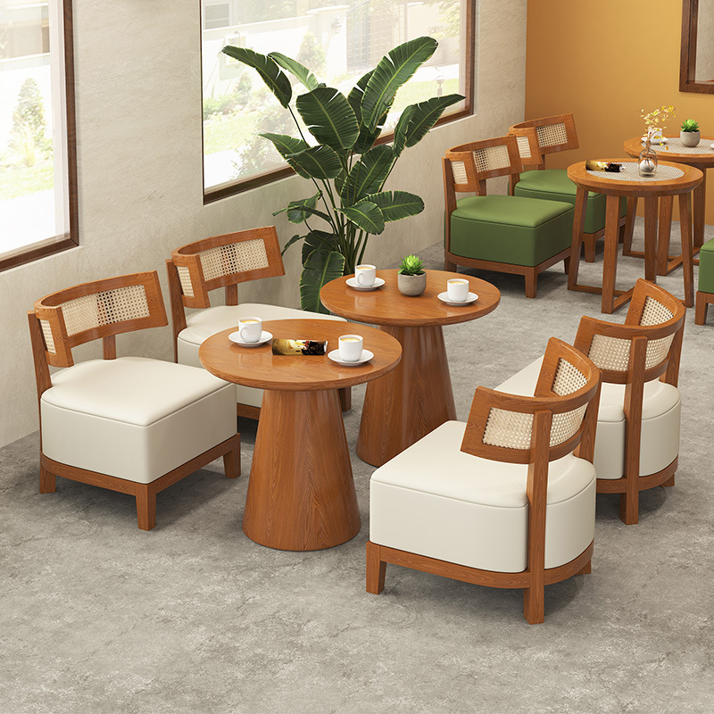 4054 Solid wood leisure rattan woven coffee negotiation table and chair combination