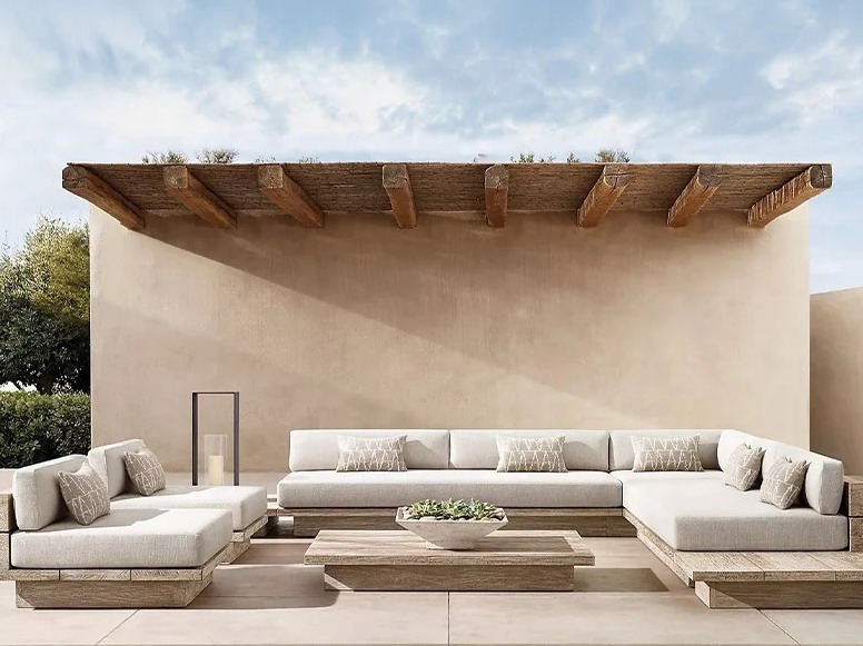 6031 Courtyard waterproof and sunscreen teak sofa patio furniture