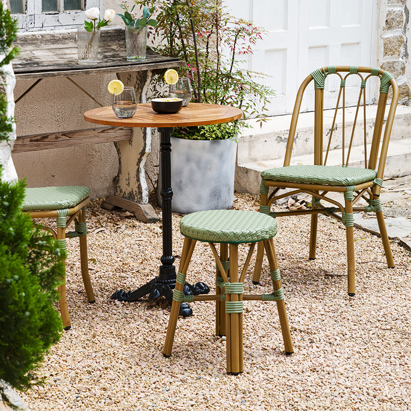 6047 Outdoor French coffee shop furniture woven rattan dining chairs