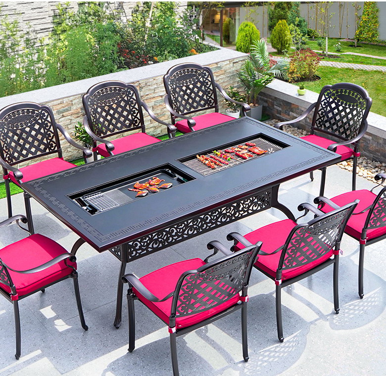 6048 Courtyard cast aluminum electric carbon barbecue tables and chairs