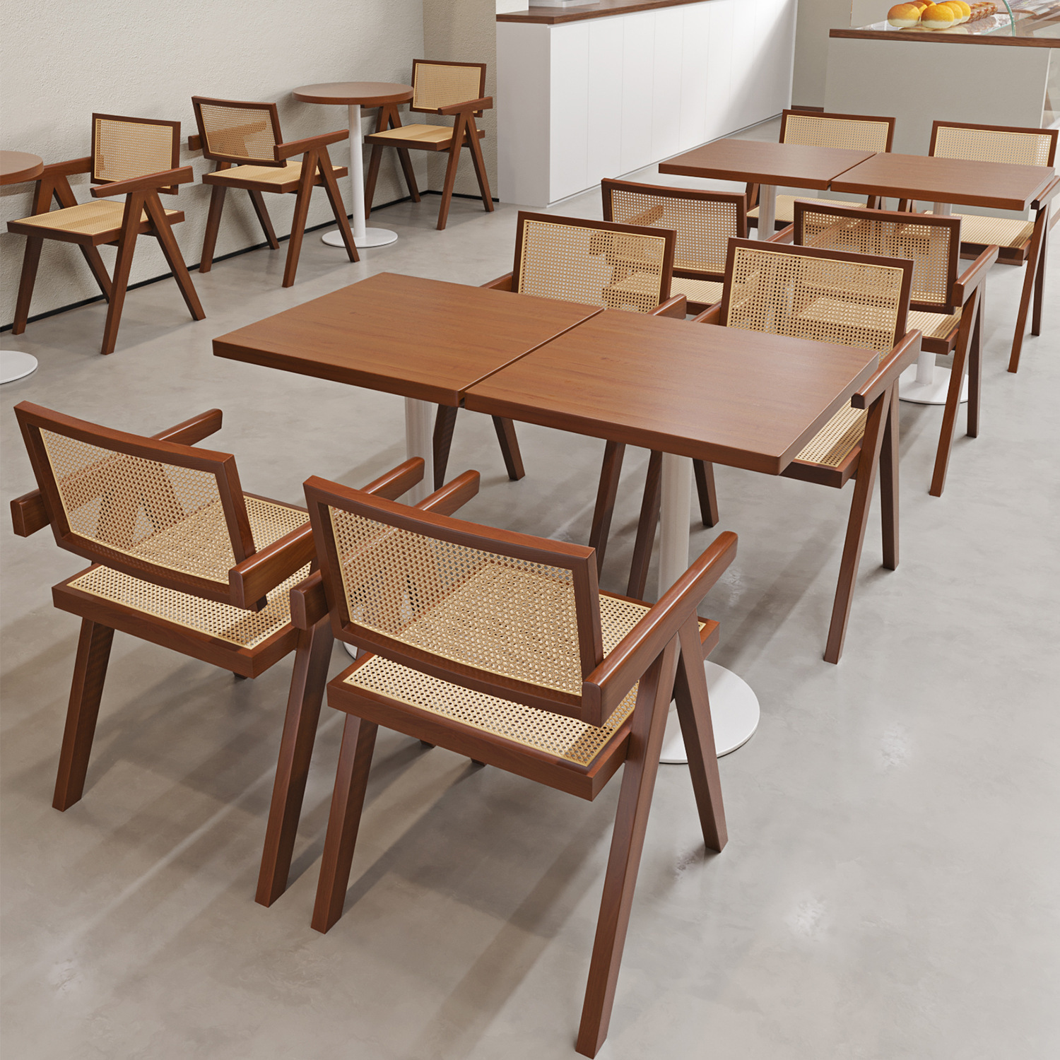 4058 Leisure restaurant solid wood rattan woven table and chair combination