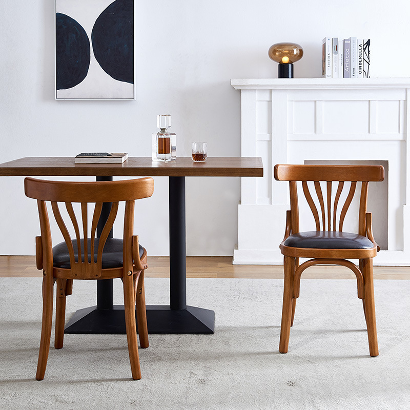 4061 Coffee shop retro solid wood backrest dining chairs