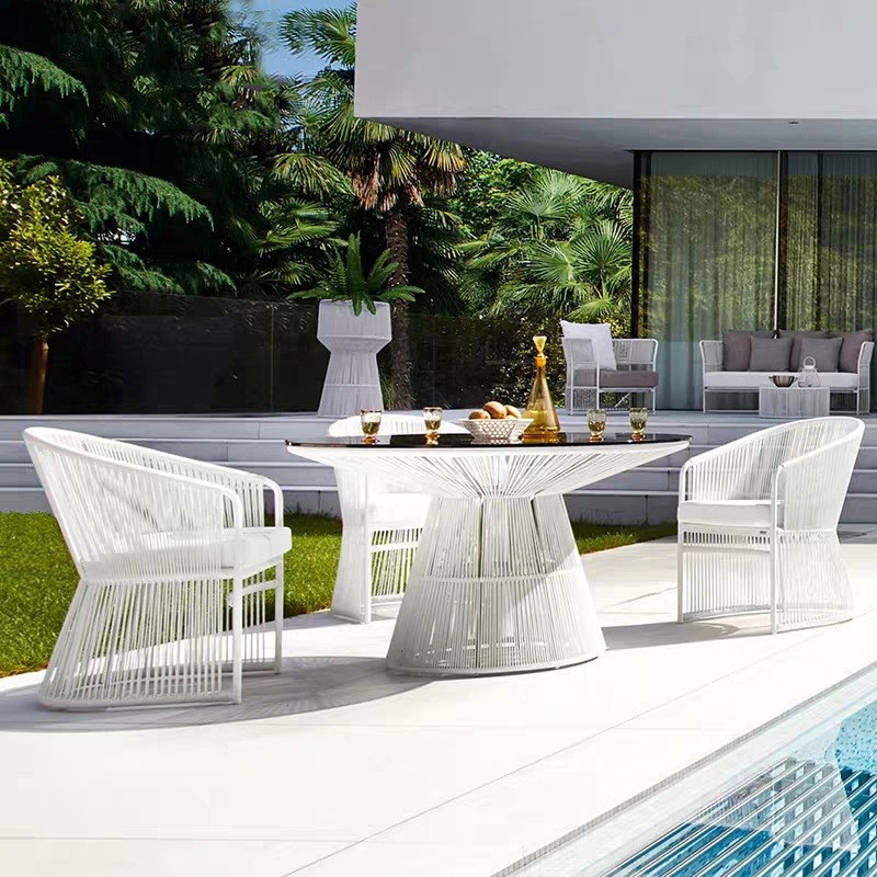 6054 Outdoor courtyard rattan woven leisure dining table and chairs