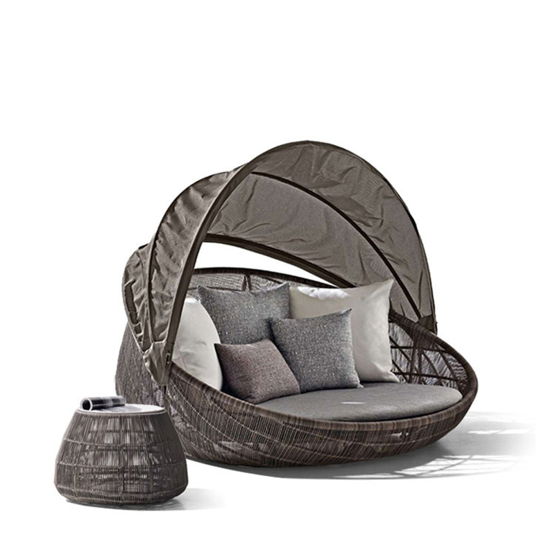 6075 Outdoor aluminum alloy rattan chair sofa round bed sunshade