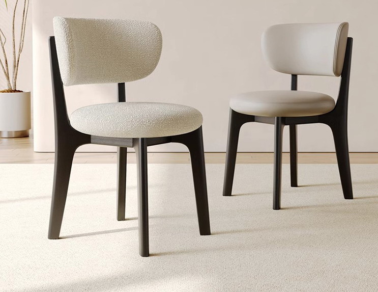 4073 Italian minimalist cream style household white wax wood dining chairs