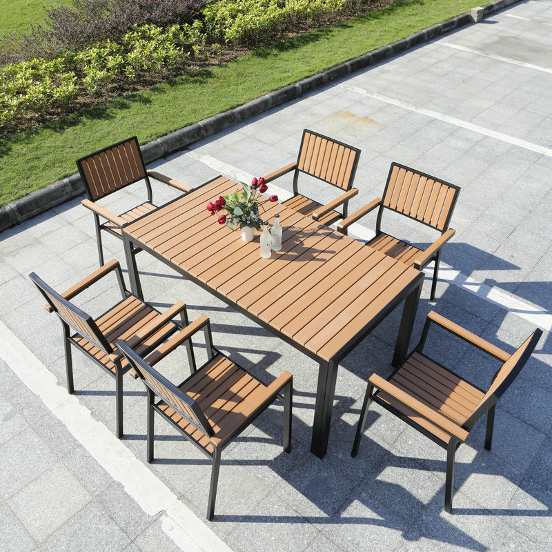 6080 Outdoor minimalist plastic wood table and chair furniture