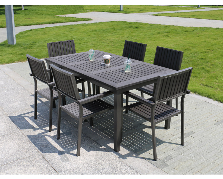 6081 Outdoor leisure plastic wood table and chair furniture combination courtyard