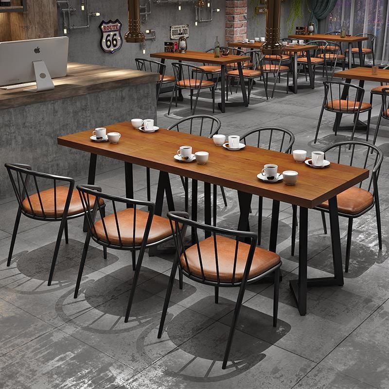4077 Vintage solid wood iron art small square table restaurant coffee shop