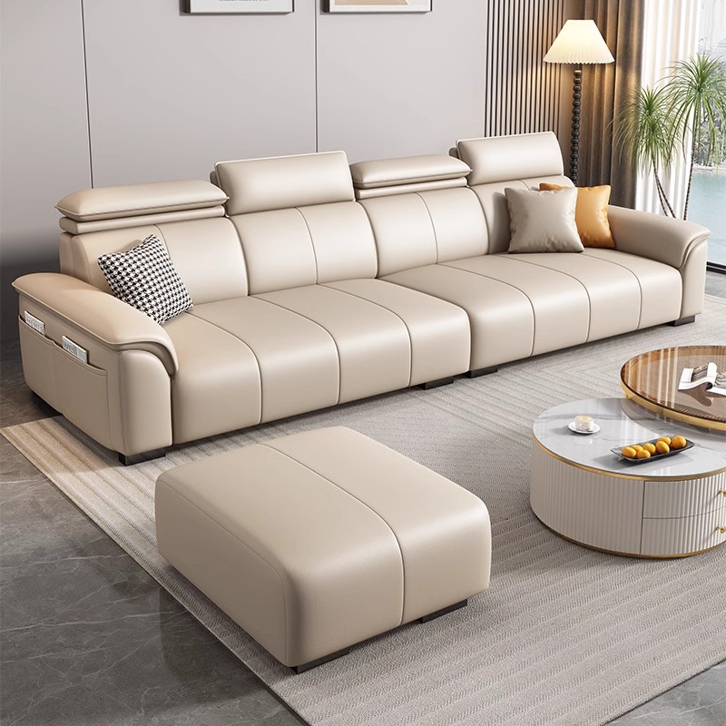 8056 Modern minimalist family small unit straight three seater leather sofa