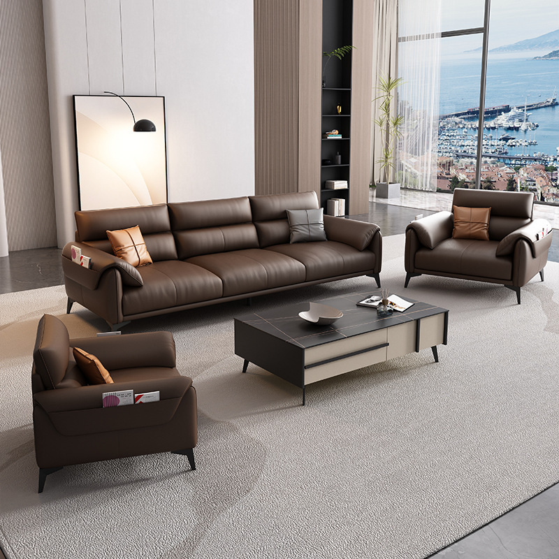 6086 Office minimalist business reception three person combination leather sofa