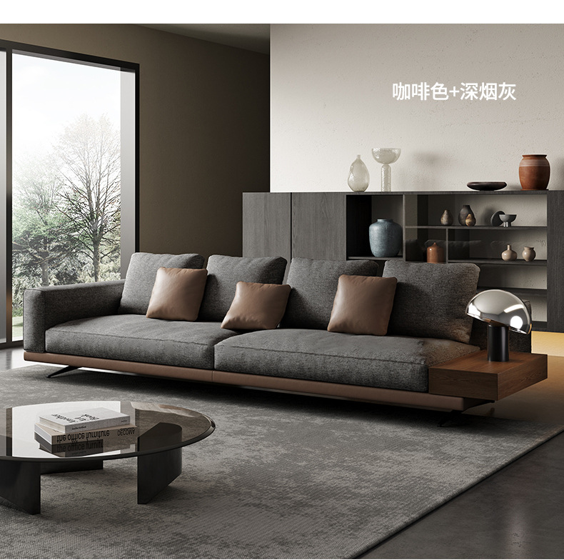6090 Minimalist living room small unit down backrest straight lined cotton linen sofa