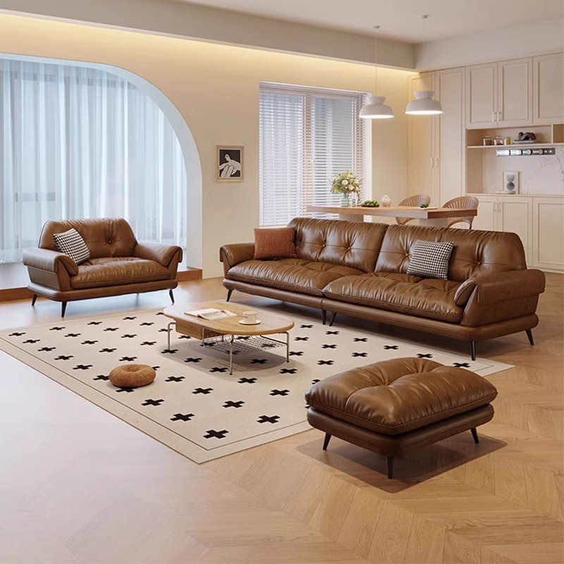 6091 Villa living room simple leather furniture retro oil wax leather sofa