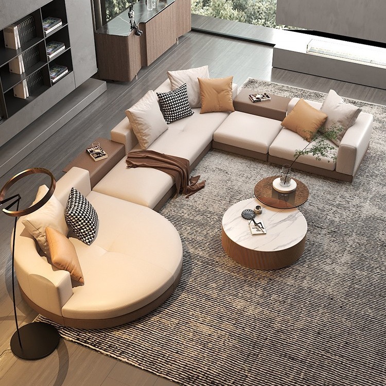 6092 Modern minimalist large Nordic villa living room leather sofa