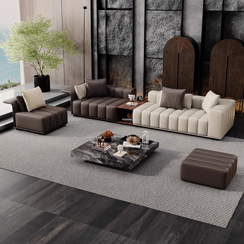 6093 Piano key leather sofa living room combination high-end top layer cowhide sofa