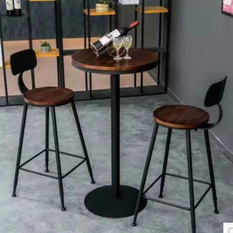 4087 Backrest simple iron bar counter high legged table and chair
