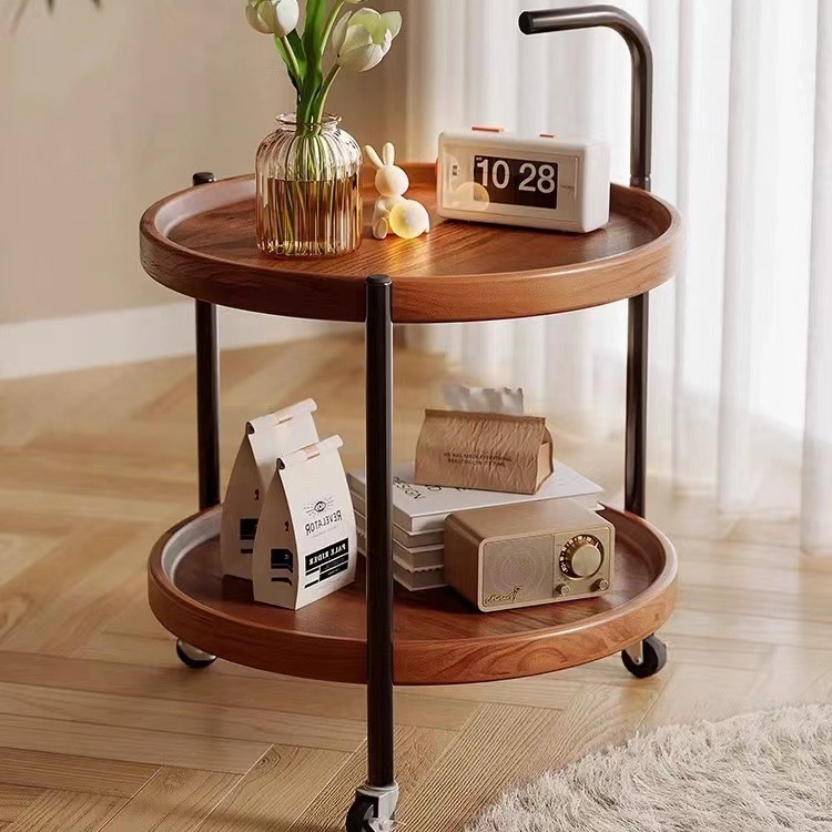 4088 Mobile double-layer coffee table trolley storage rack balcony small round table