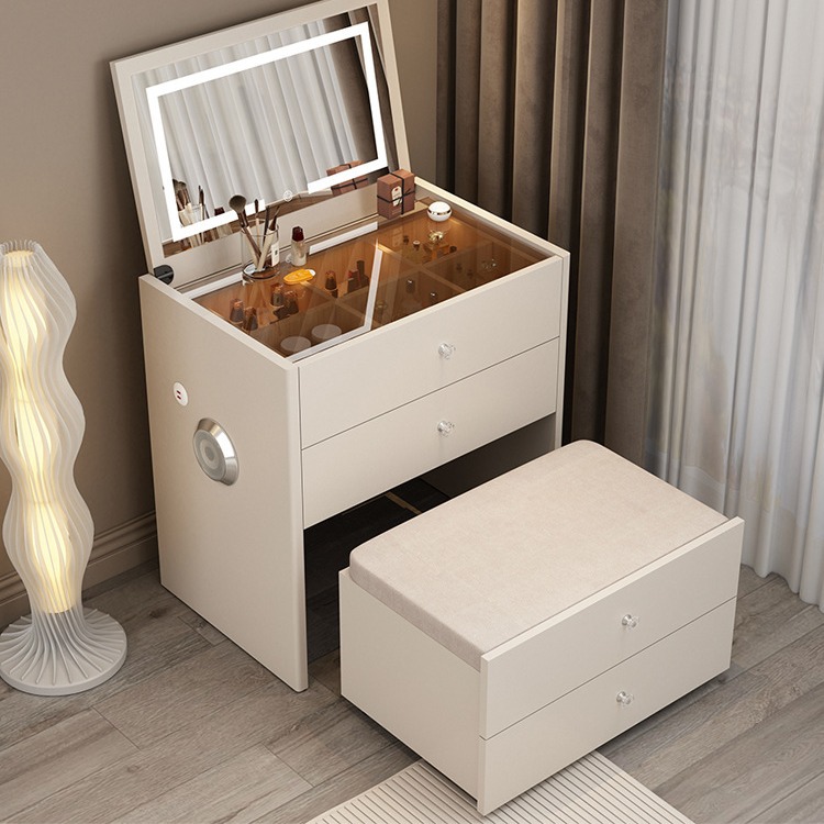 4095 Small bedroom bedside makeup table integrated storage solid wood flip cover
