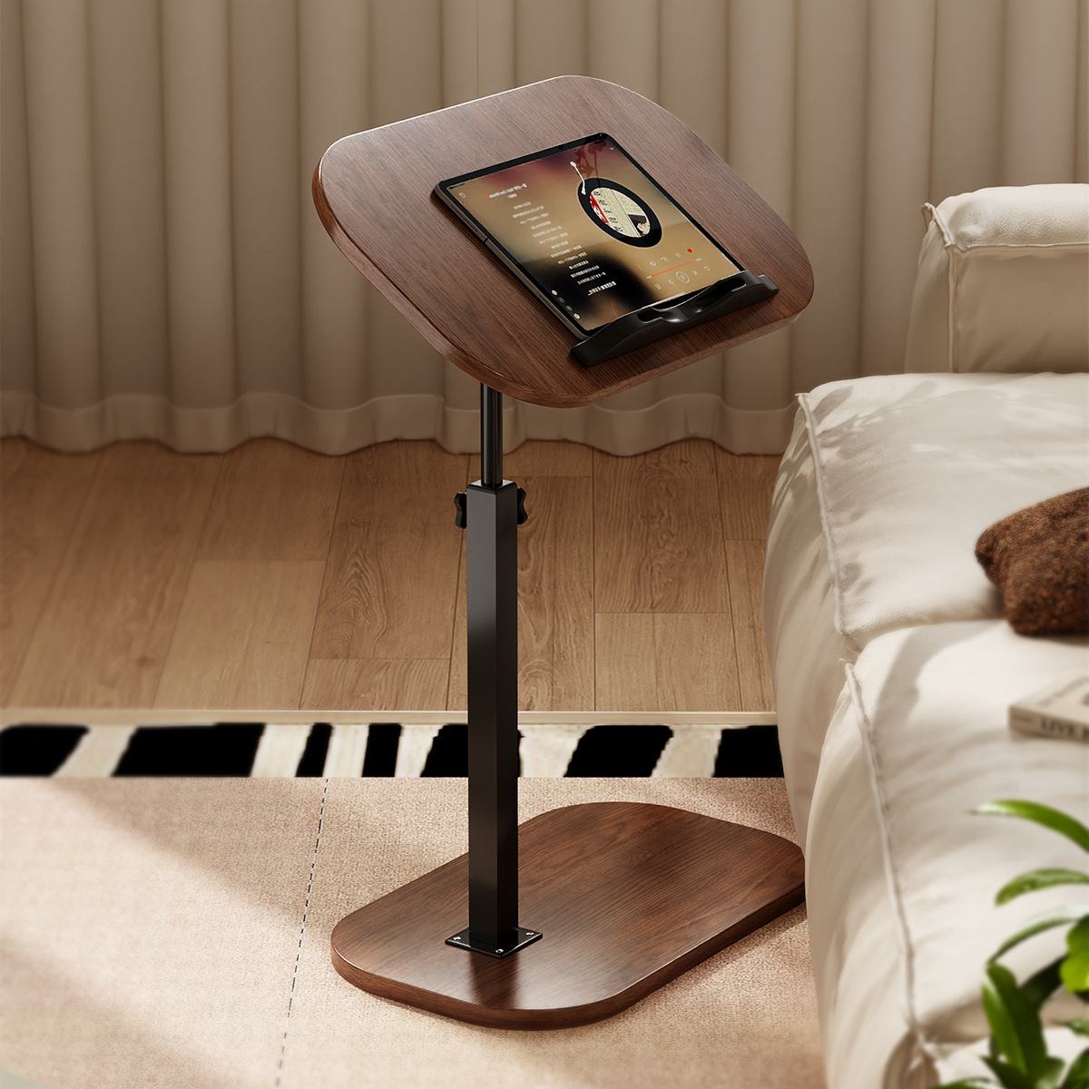 3019 Adjustable shelving system for living rooms featuring a movable coffee table