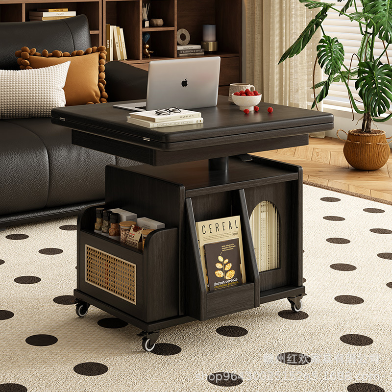 3020 Movable multi-functional trolley with folding side cabinet for living room