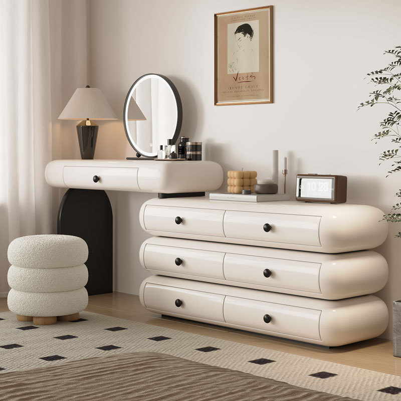 41116 Light luxury cream style bedroom dressing table storage six bucket cabinet integrated makeup table